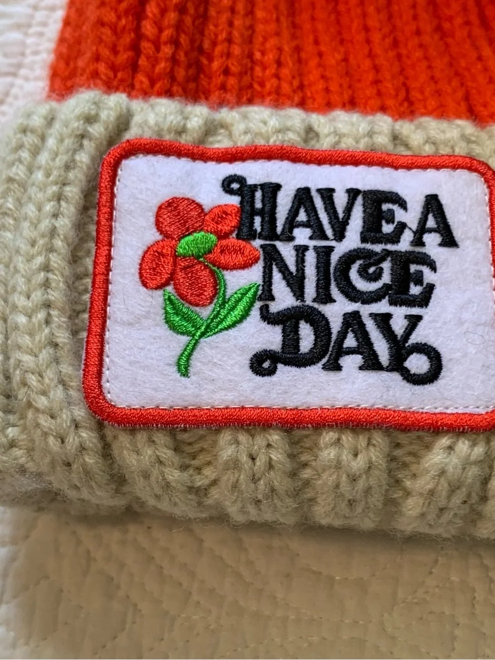 Free People Cozy Up Knit Retro Have a Nice Day Heart Hat Designed Children